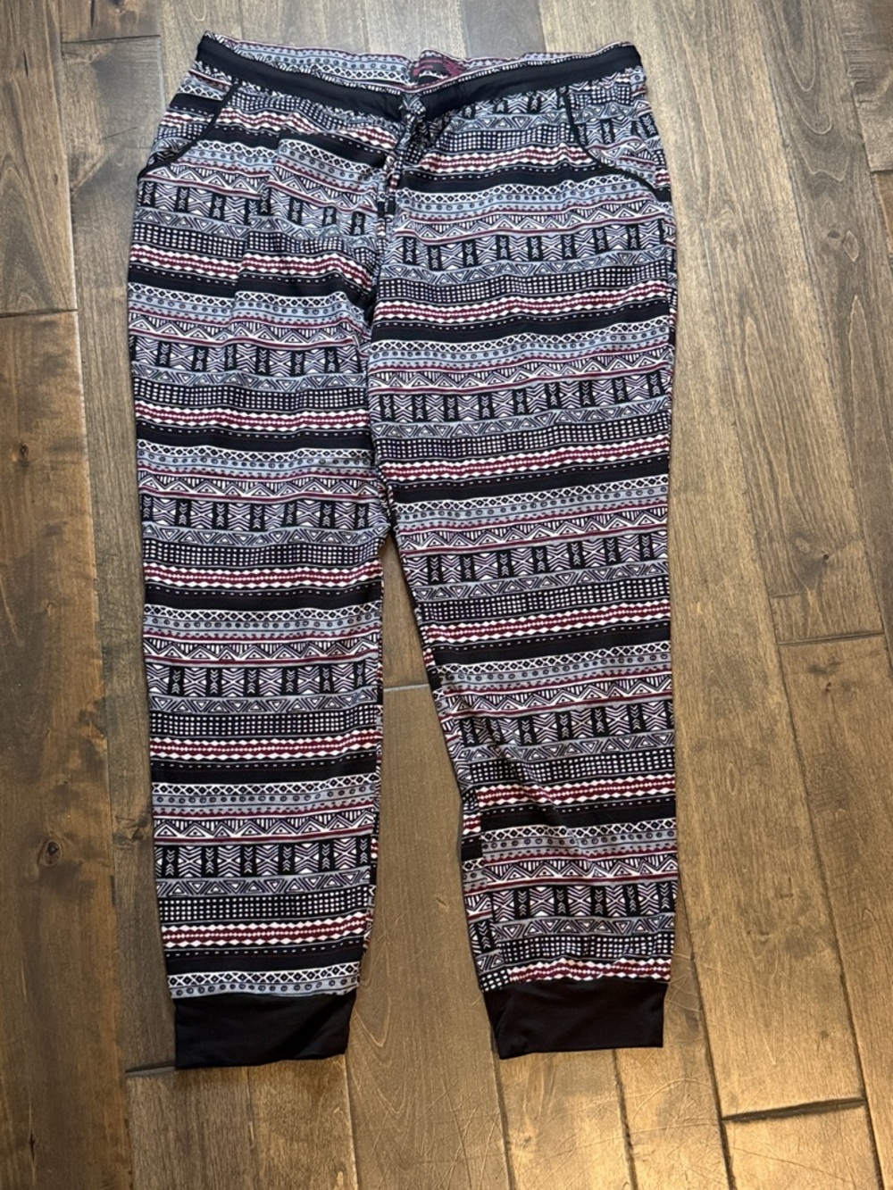 Patterned Jogger Pants in Black, White & Burgundy